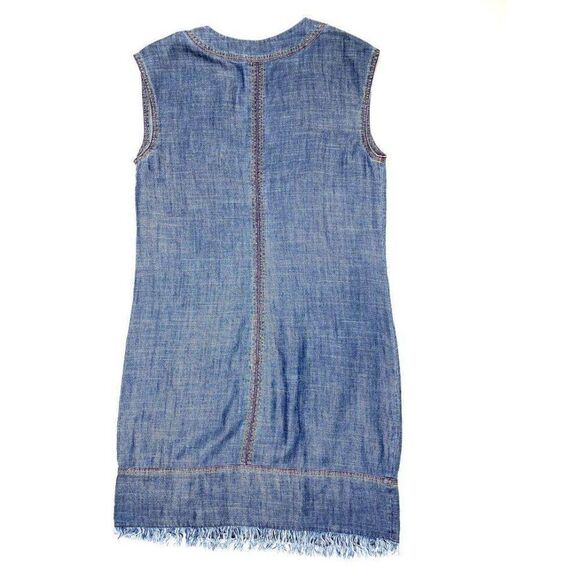 Trina Turk Shift Dress S Blue Chambray Frayed-Hem - Picture 2 of 9